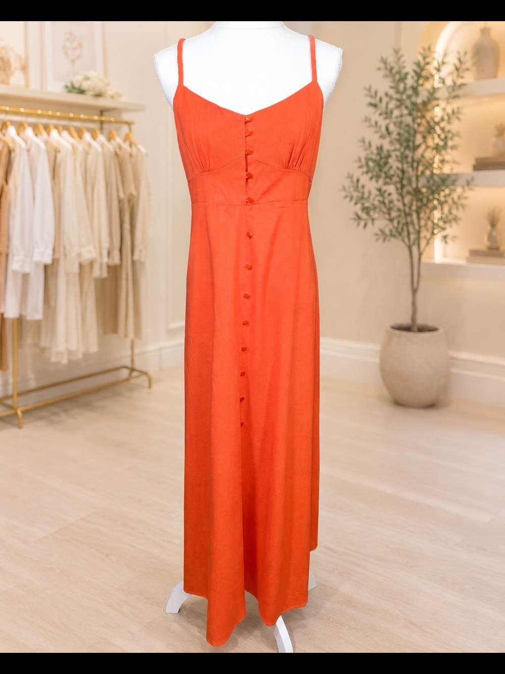 Monteau Los Angeles Coral Button-Front Spaghetti Strap Midi Dress NWOT - Picture 2 of 9